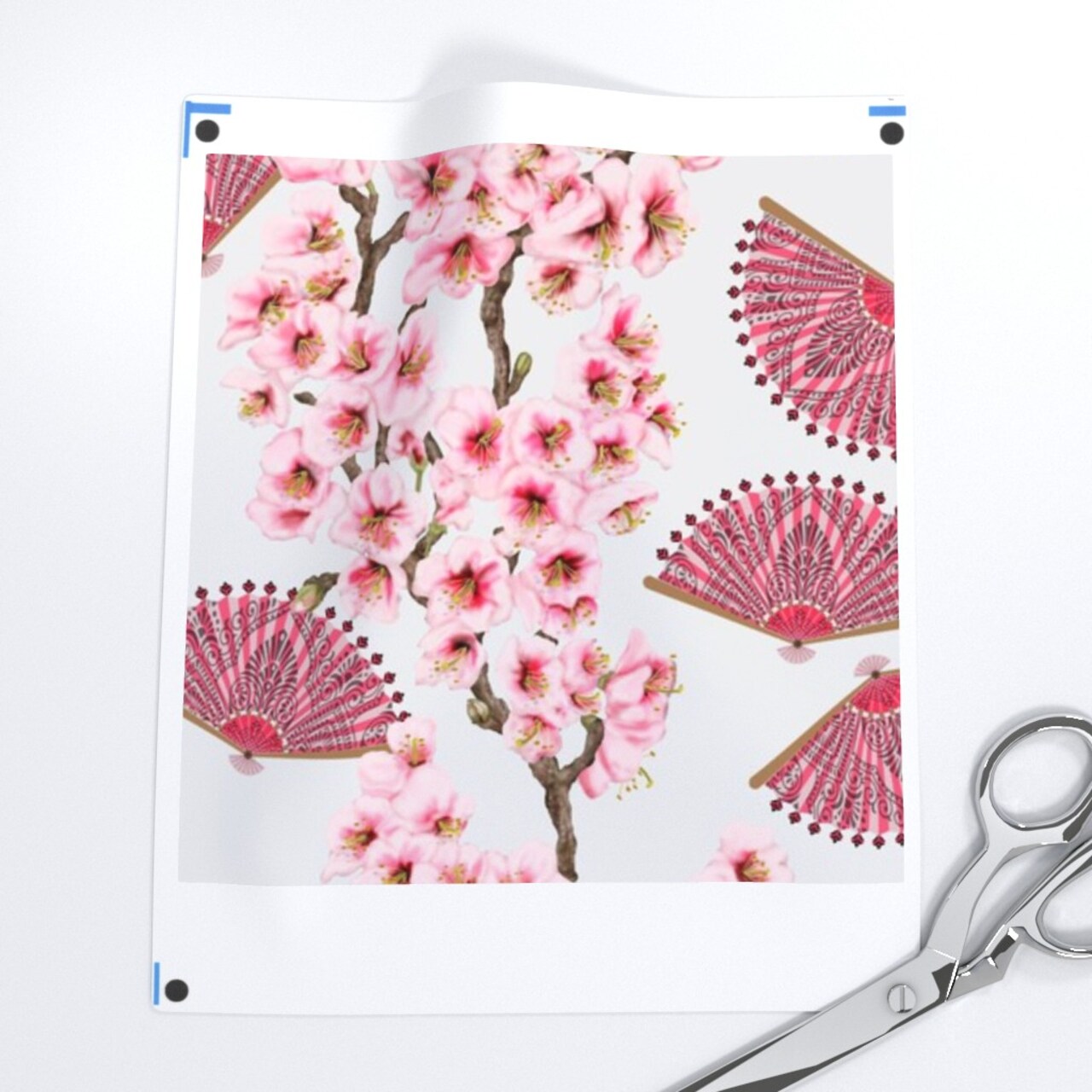 Floral Cherry Blossom Chinoiserie Botanical Spring Fans Branches Stripes Hand Fan Custom Printed Fabric by Spoonflower Various Fabrics by the Yard or Fat Quarter